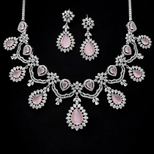 Anam 2.O American Diamond Necklace Set - Pink