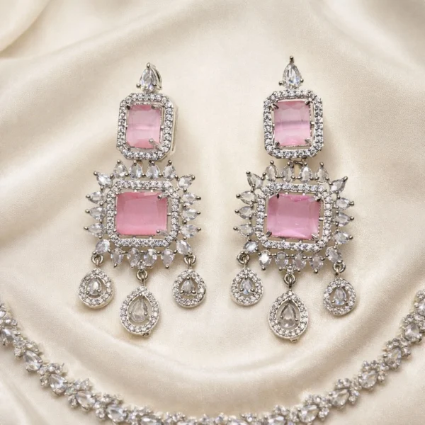 Rashi 2 Layer Premium American Diamond Set - Pink