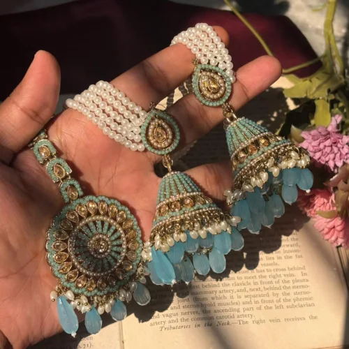 Amber Premium Pakistani Jadau Jhumka With Mangteeka